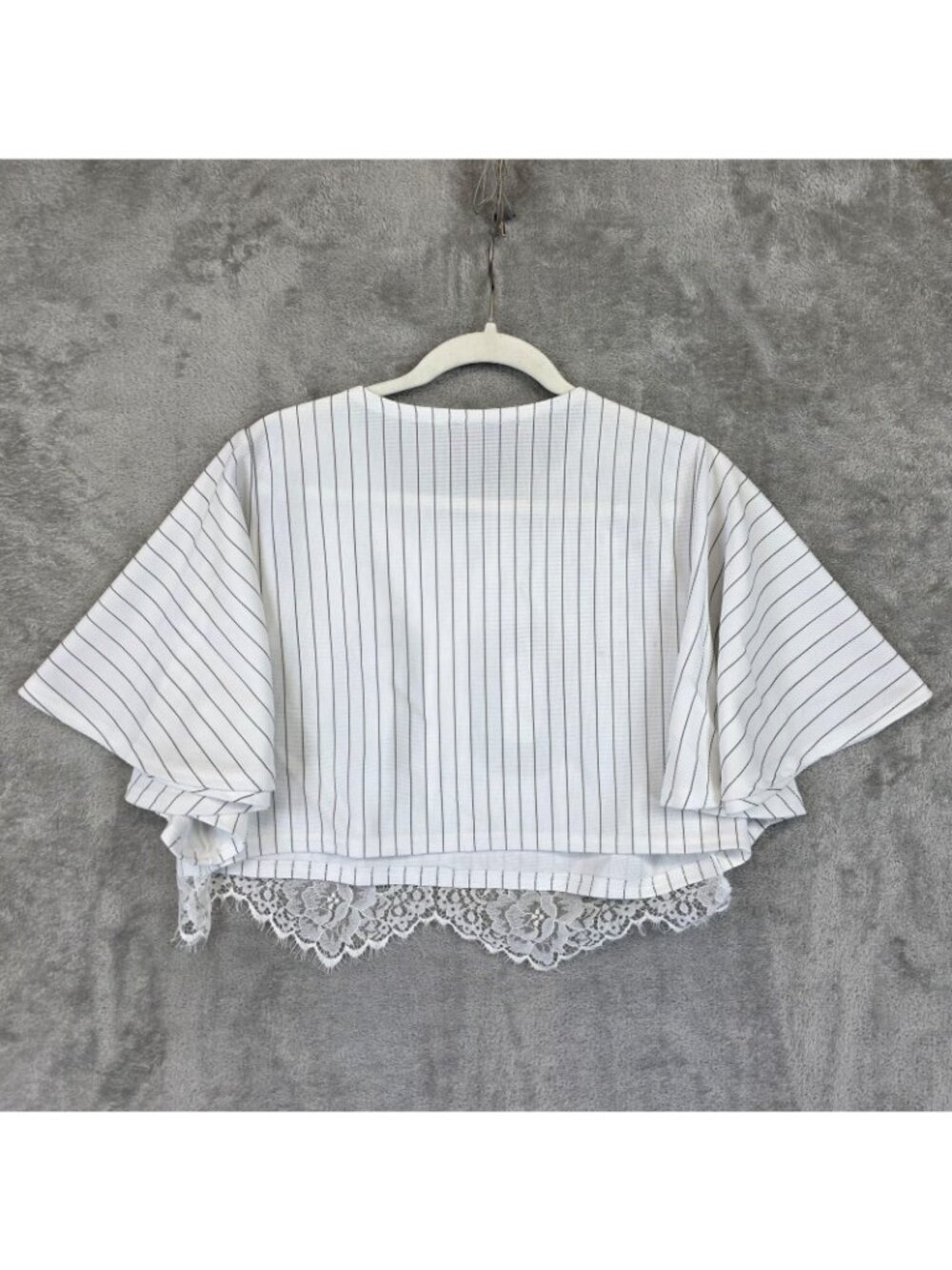 Savant Syndrome T-Shirt Womens L White Stripe Lace 00 Kimono Sleeve Cropped - Picture 2 of 7
